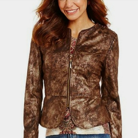 Reba Jackets & Blazers - NWT Reba Bronze Faux Suede Zip Jacket Lace Lined Western Moto Style Size M